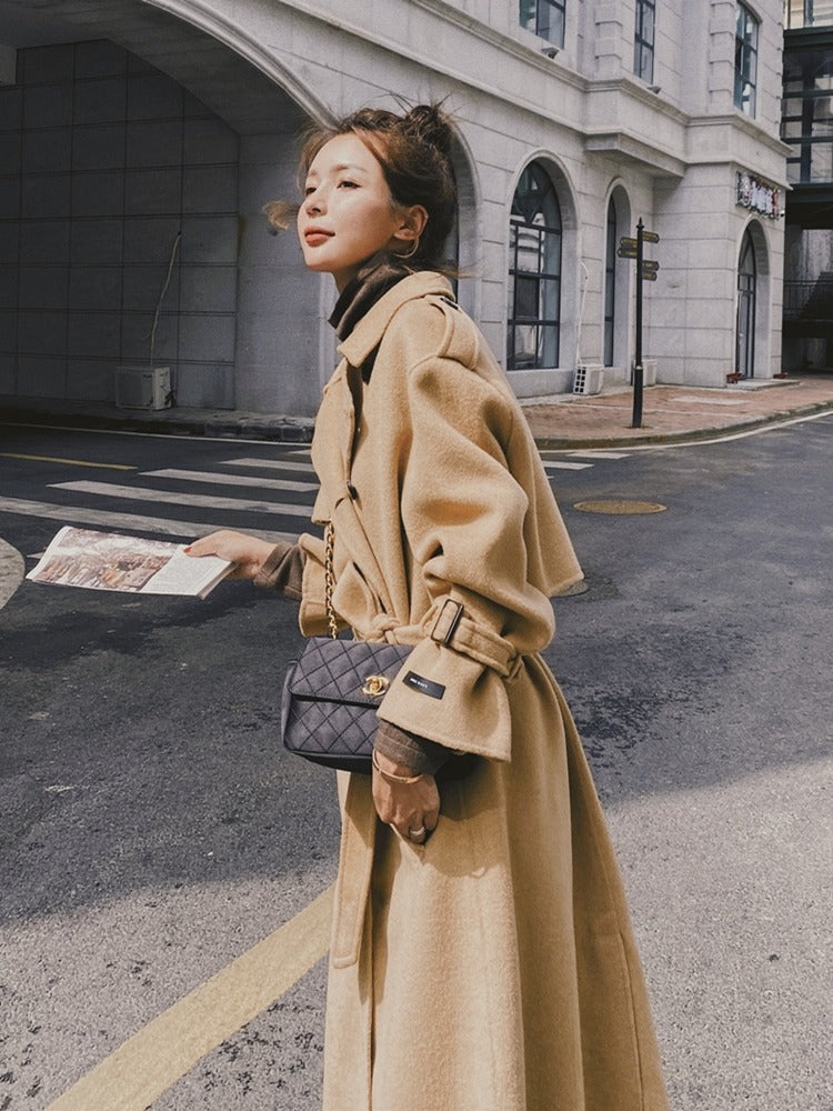 Popular Over The Knee French Woolen Women's Coat - Harmony Gallery