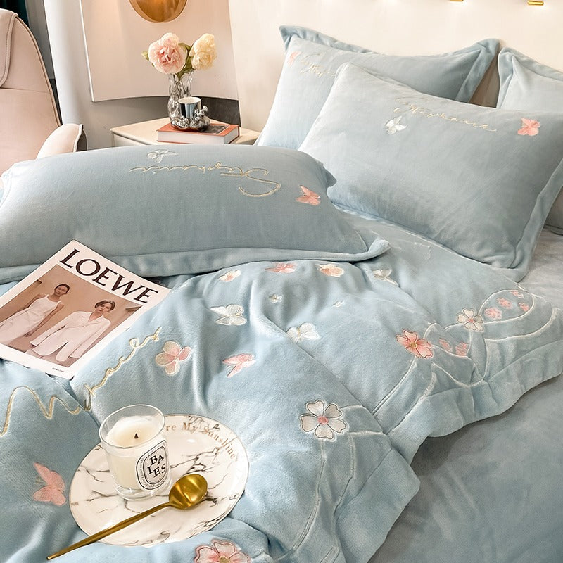 Princess Milk Velvet Four-Piece Winter Embroidery Bed Set - Harmony Gallery