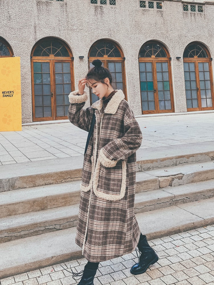 Mid-Length Retro Plaid Winter Woolen Women's Coat - Harmony Gallery