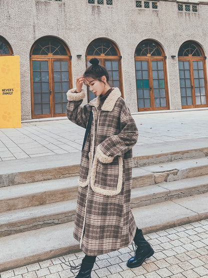 Mid-Length Retro Plaid Winter Woolen Women's Coat - Harmony Gallery