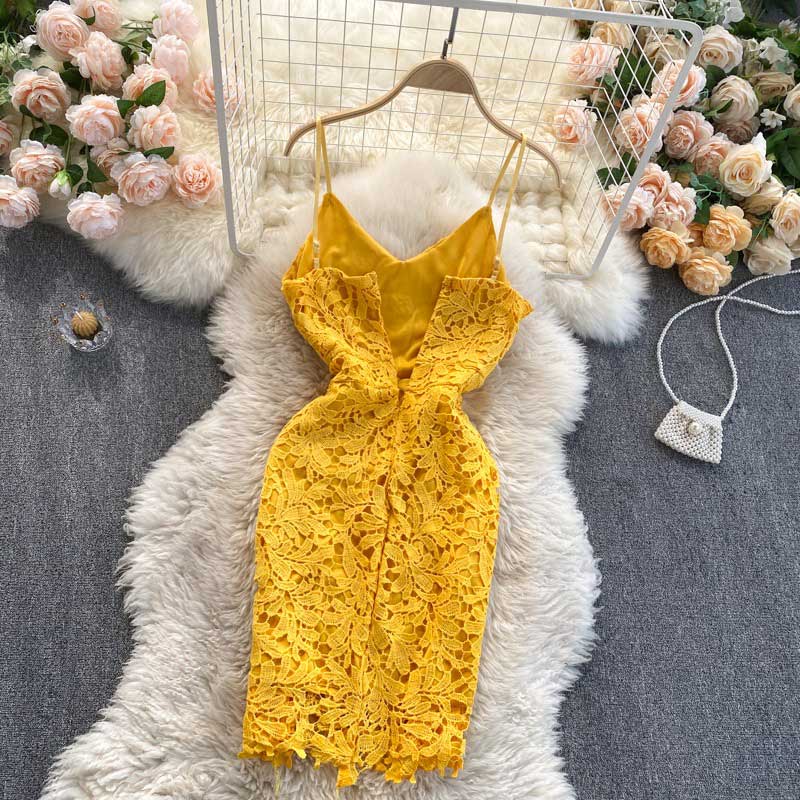 Scheming Hollow Lace Spring Sexy Backless Women's Dress - Harmony Gallery