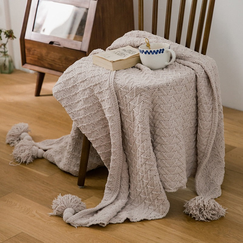 Knitted Nordic Quilt Tassel Winter Sofa Blanket - Harmony Gallery