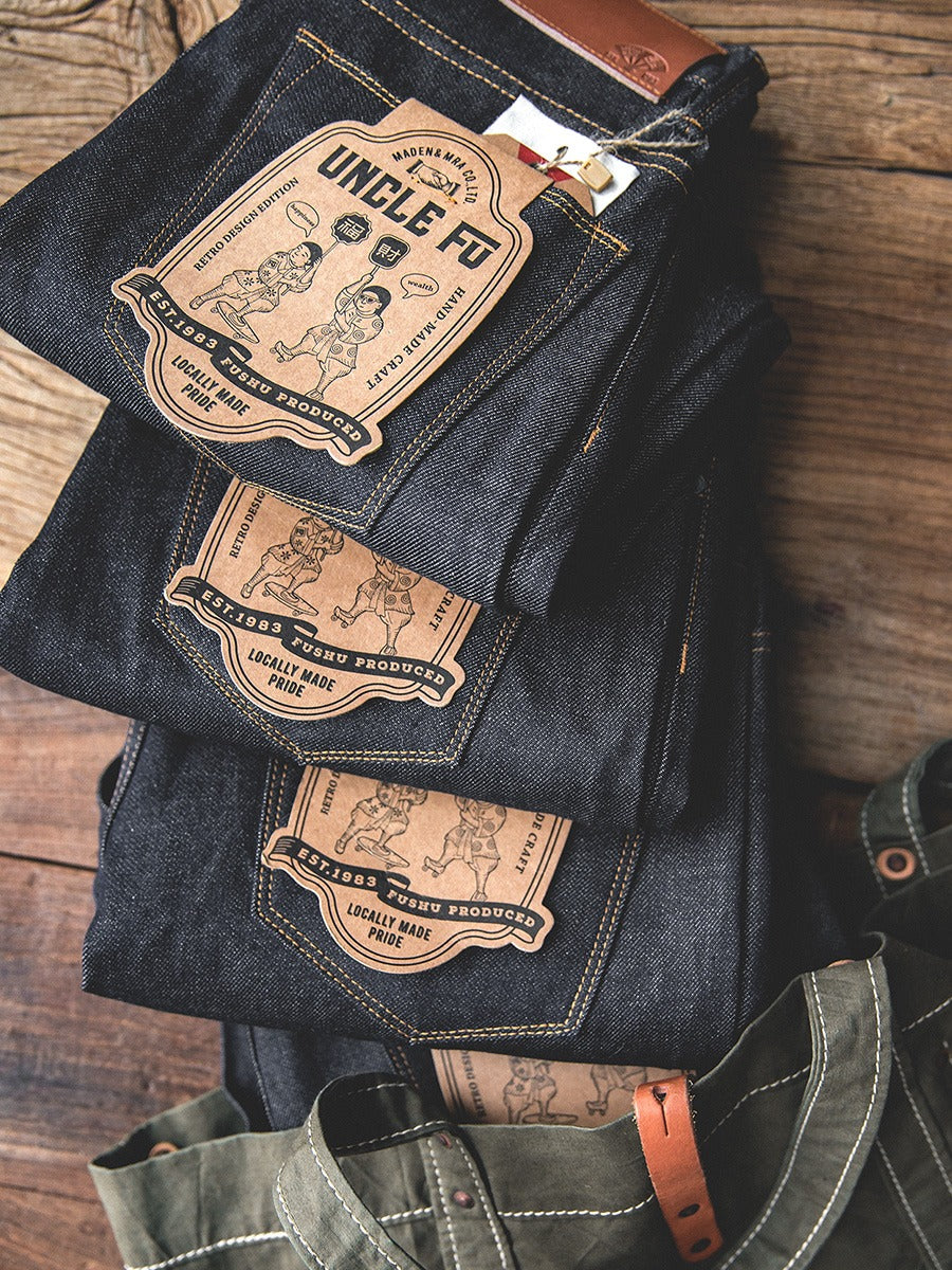 Tooling Retro Casual Pure Denim Straight Heavy Men's Jeans - Harmony Gallery