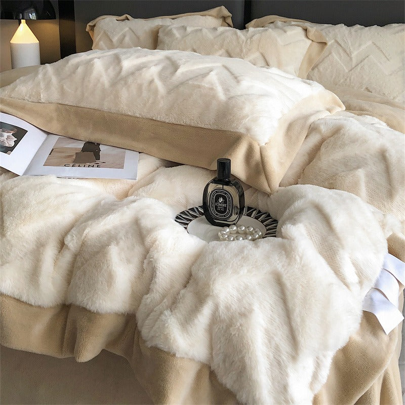 Winter Rabbit Plush Four-Piece Velvet Warm Flannel Bed Set - Harmony Gallery