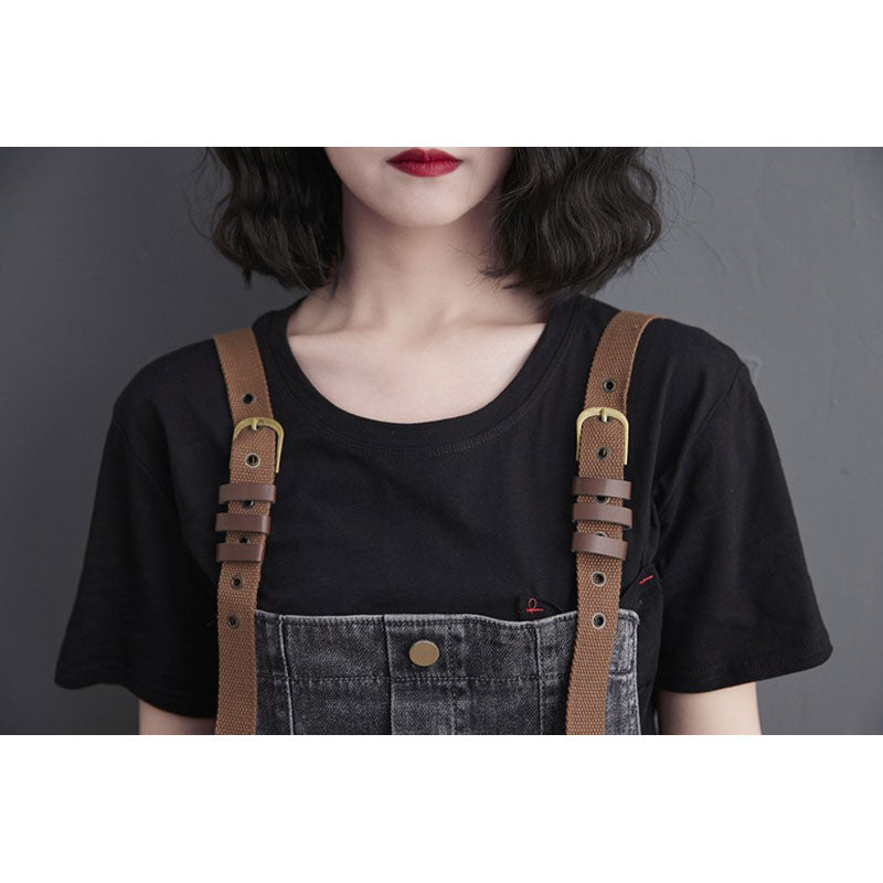 Button Washed Jeans Casual Straight Sling Women's Jumpsuits - Harmony Gallery