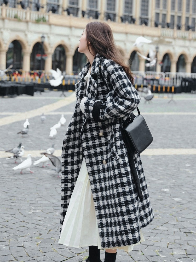 Loose Plaid Winter Mid-Length Goddess Woolen Women's Coat - Harmony Gallery