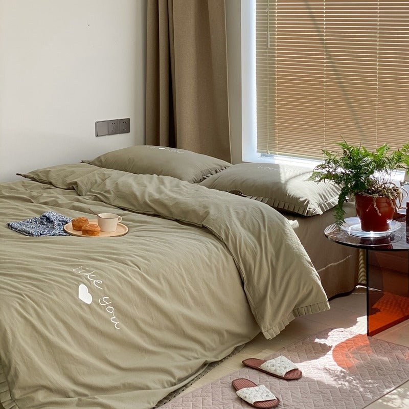 Pure Cotton Edge Simple Solid Color Four-Piece Bed Set - Harmony Gallery