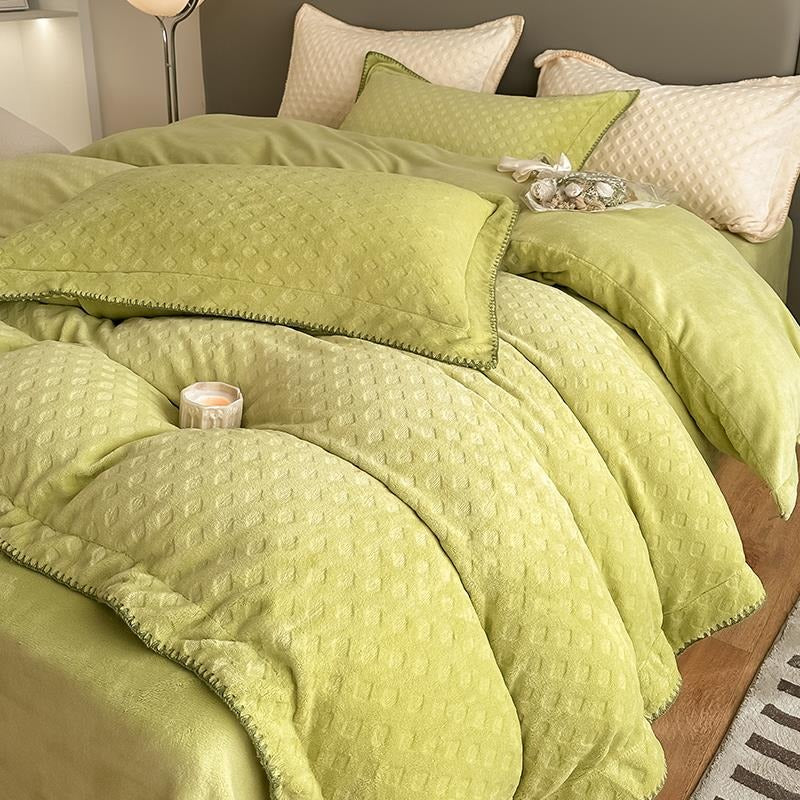Waffle Velvet Four-Piece Flannel Winter Thickened Bed Set - Harmony Gallery