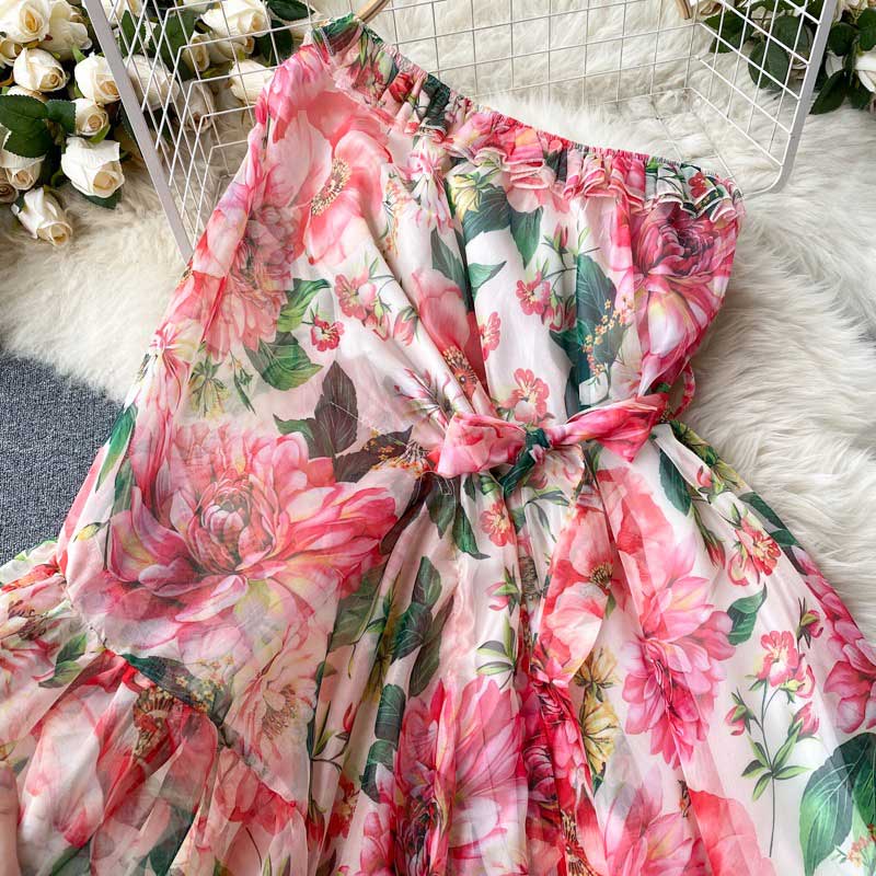 American Chic Floral Scheming Lotus Leaf Women's Dress - Harmony Gallery