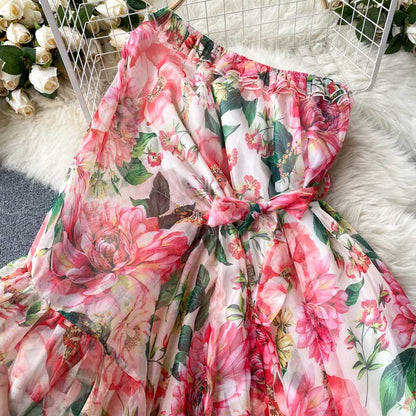 American Chic Floral Scheming Lotus Leaf Women's Dress - Harmony Gallery