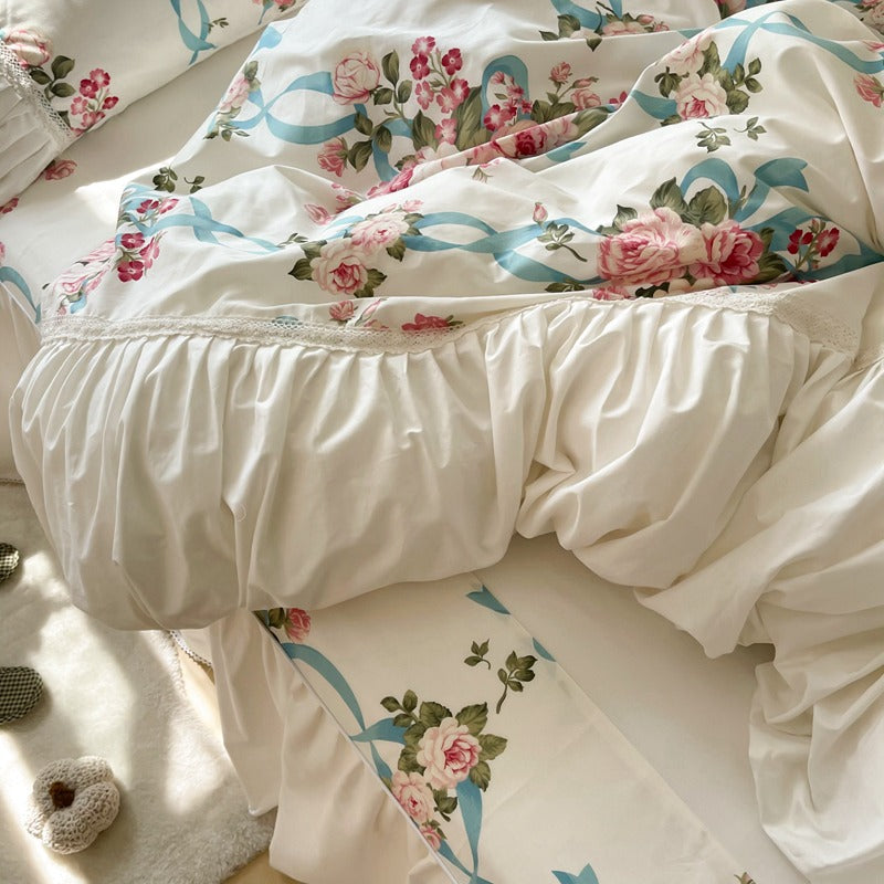 Floral Sweet Princess Pastoral Cotton Four-Piece Bed Set - Harmony Gallery