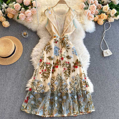 American Embroidery Elegant Round Neck Women's Dinner Dress - Harmony Gallery