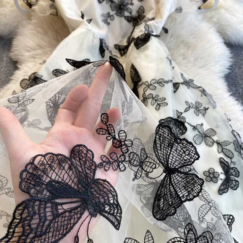 Retro Embroidery Trendy Butterfly Short Sleeved Women's Dress - Harmony Gallery