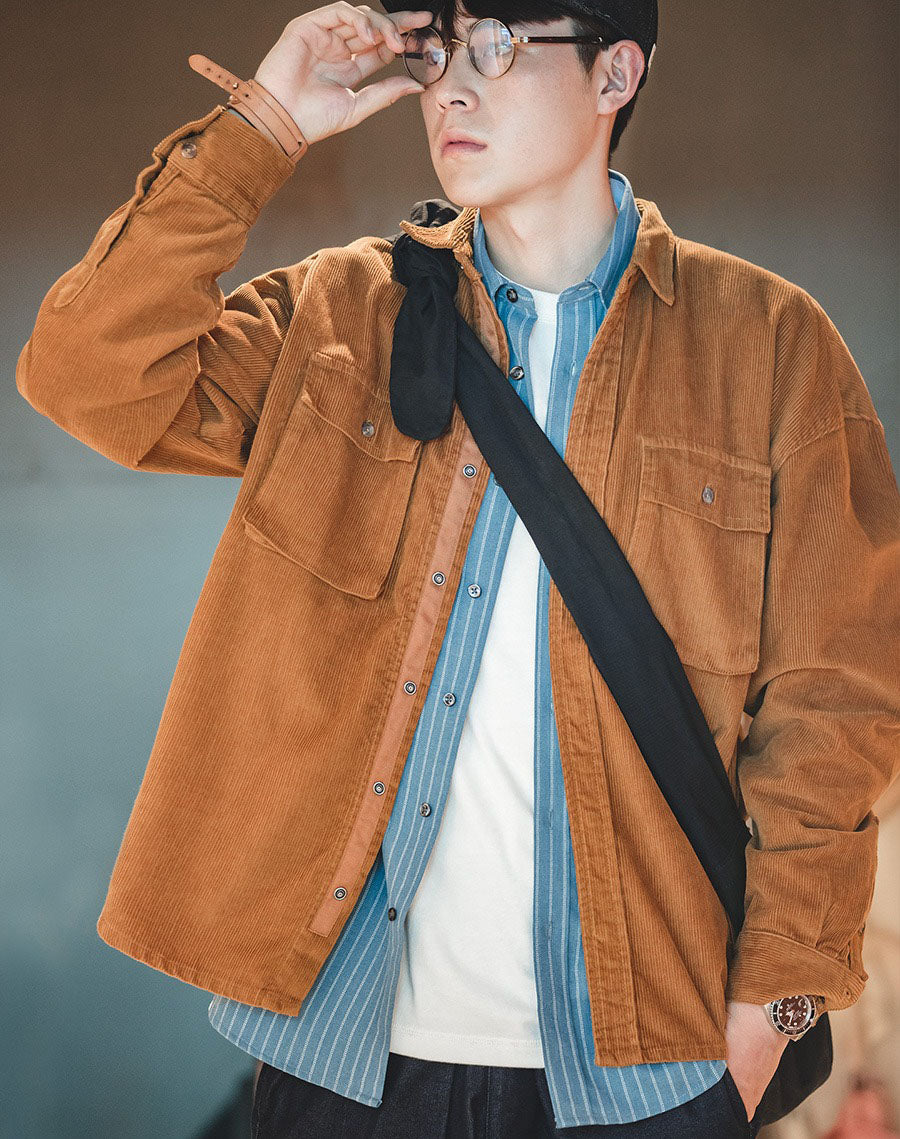 Retro Loose Casual Lapel Corduroy Jacket Men's Shirt - Harmony Gallery