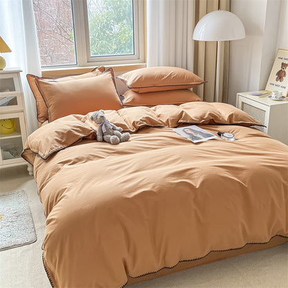 Spring & Summer Washed Cotton Needle Edge Four-Piece Pure Cotton Bed Set - Harmony Gallery