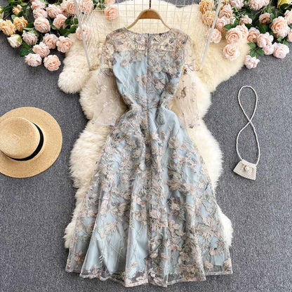 Embroidery Summer Mesh Elegant High End Women's Dress - Harmony Gallery