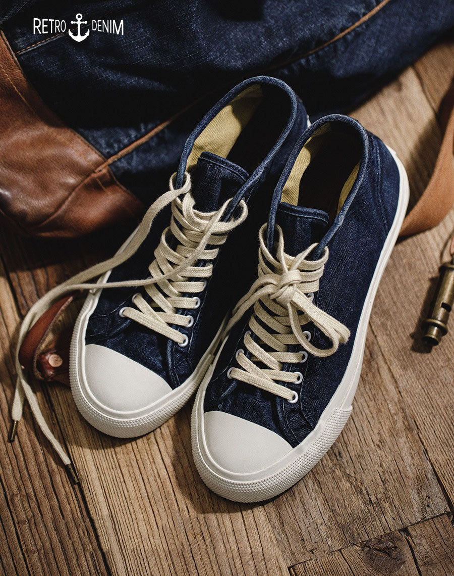 All-Match Casual Washed Denim High-Top Unisex Canvas Shoes - Harmony Gallery