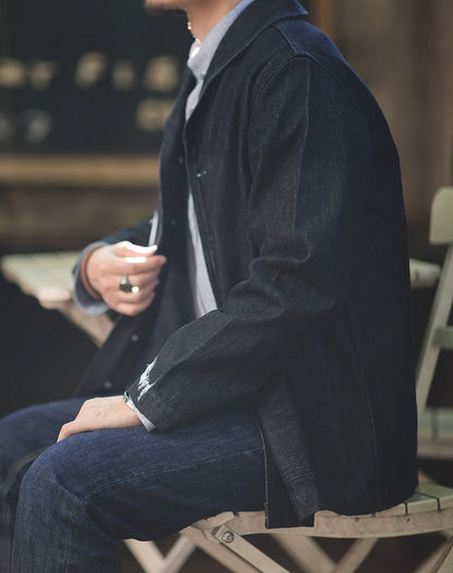 American Suit Washed Denim Hunting Lapel Men's Coat - Harmony Gallery