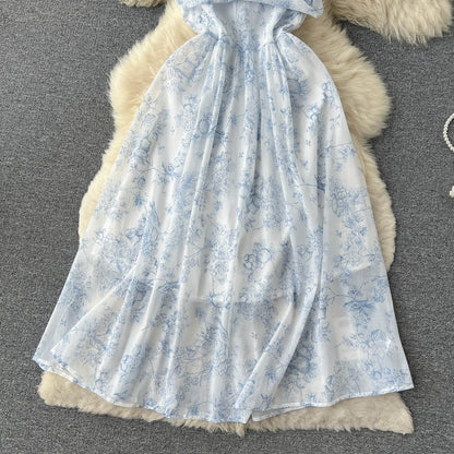 French Floral Gentle Mid-Length Strapless Women's Dress - Harmony Gallery