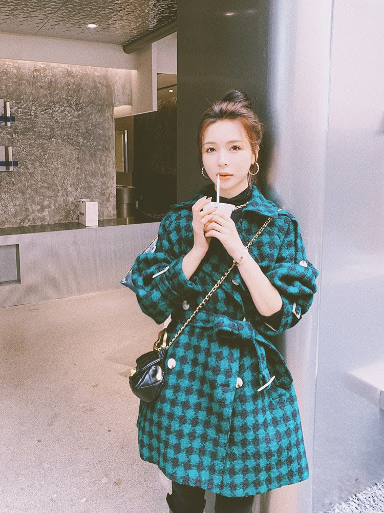 Fried Street Retro Plaid Winter Woolen Women's Coat - Harmony Gallery