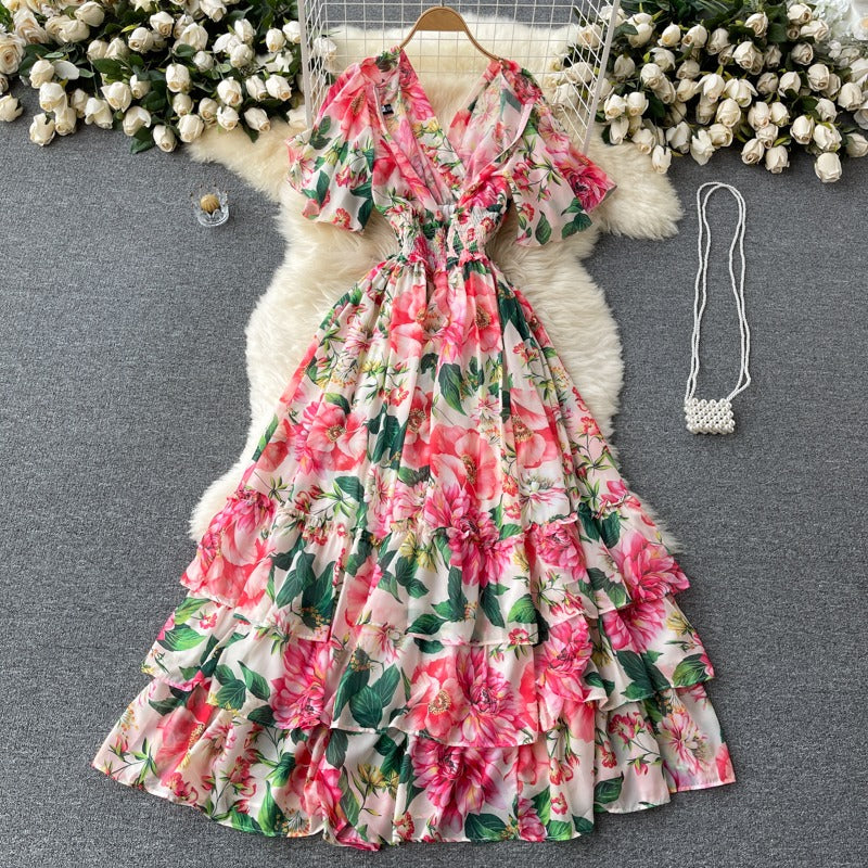 Elegant Trendy Fairy Printed Chiffon Summer Holiday Women's Dress - Harmony Gallery