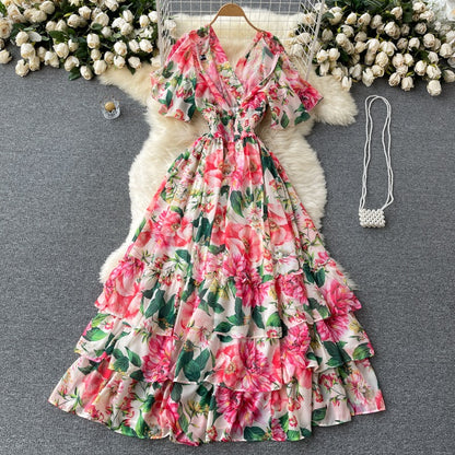 Elegant Trendy Fairy Printed Chiffon Summer Holiday Women's Dress - Harmony Gallery