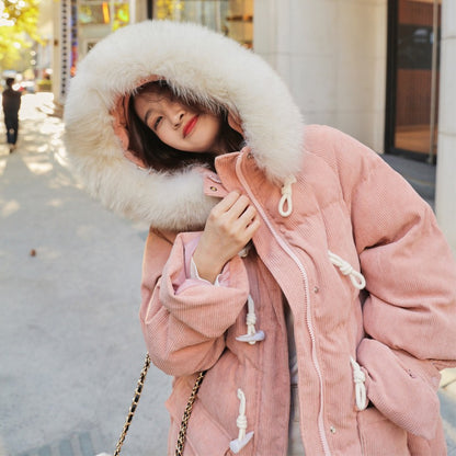 Corduroy Horn Buckle Winter Cotton Women's Jacket - Harmony Gallery
