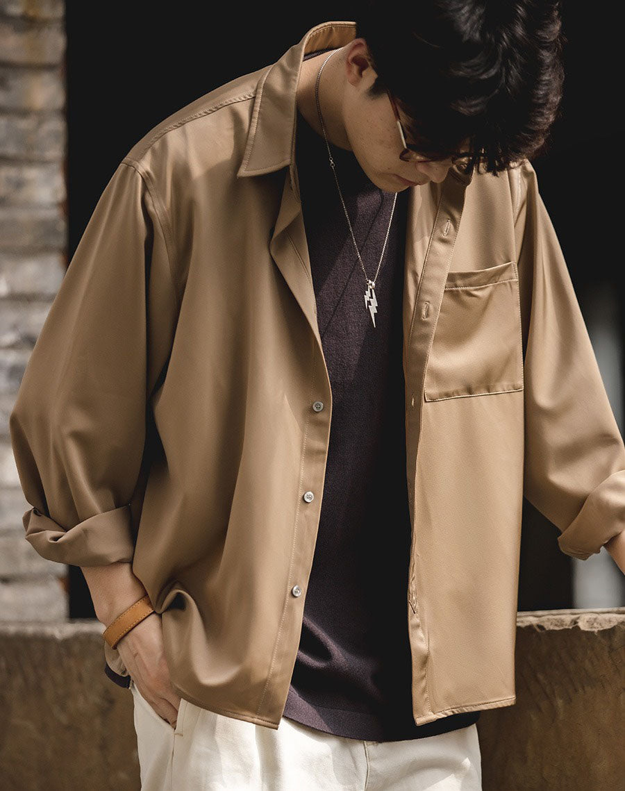American Retro Satin Loose Ice Silk Drape Men's Shirt - Harmony Gallery