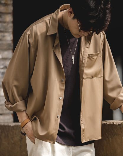 American Retro Satin Loose Ice Silk Drape Men's Shirt - Harmony Gallery