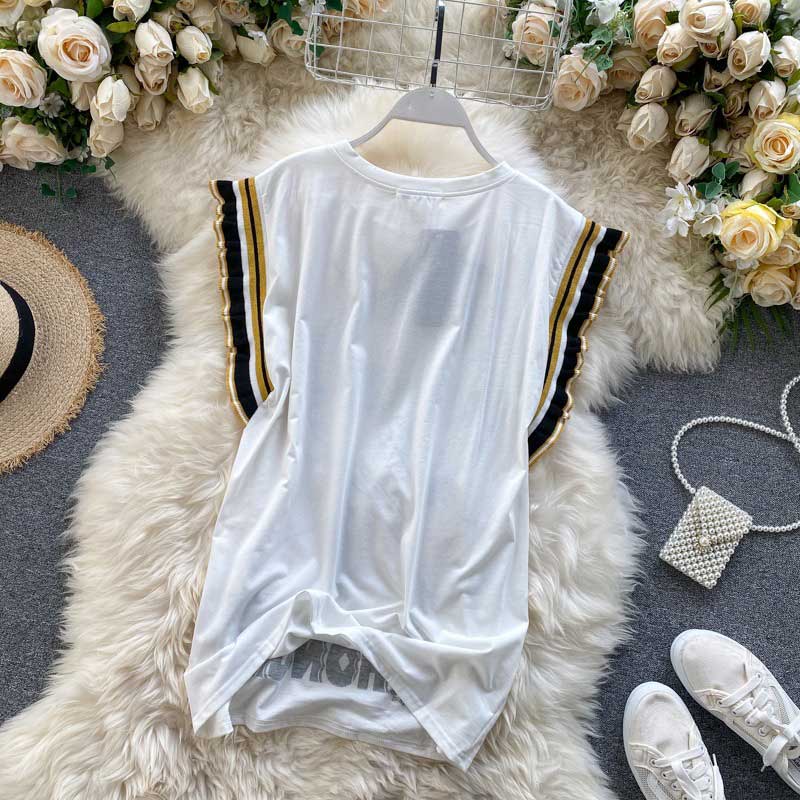 Ghost Horse Girl Character Print Sequined Glasses Summer Top - Harmony Gallery