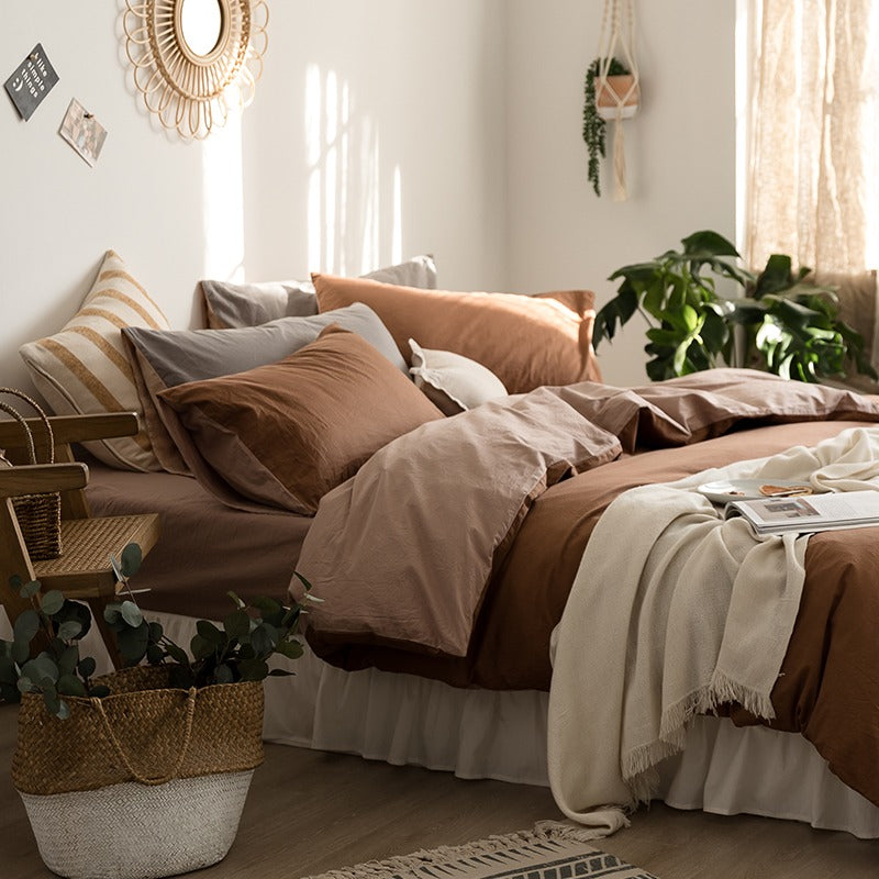 Simple Pure Cotton Nordic Double Color Four-Piece Bed Set - Harmony Gallery
