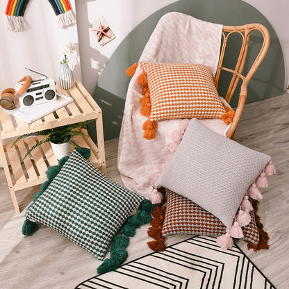 Knitted Yarn-Dyed Tassel Decoration Sofa Cushion - Harmony Gallery