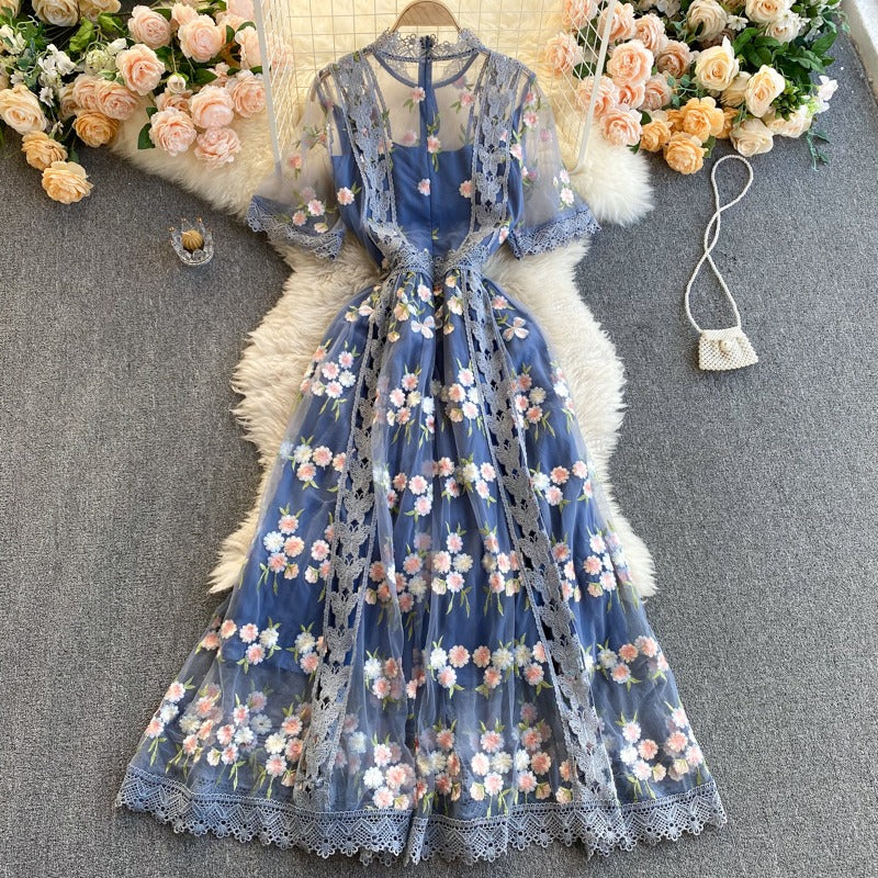Fairy Gentle Embroidery Mesh Crochet High-End Women's Dress - Harmony Gallery