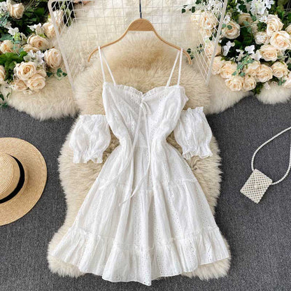 Bohemian Spring Hollow Strapless Sweet Short Women's Dress - Harmony Gallery