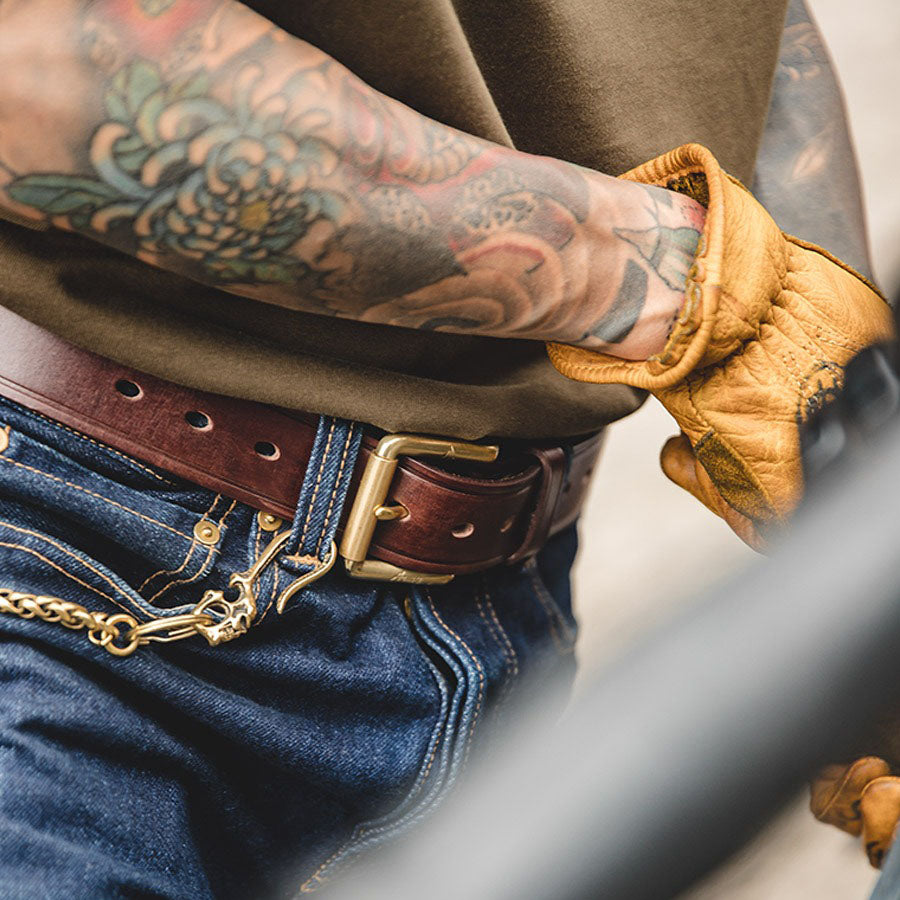 American Tooling Retro Brass Tanned Cowhide Men's Belt - Harmony Gallery