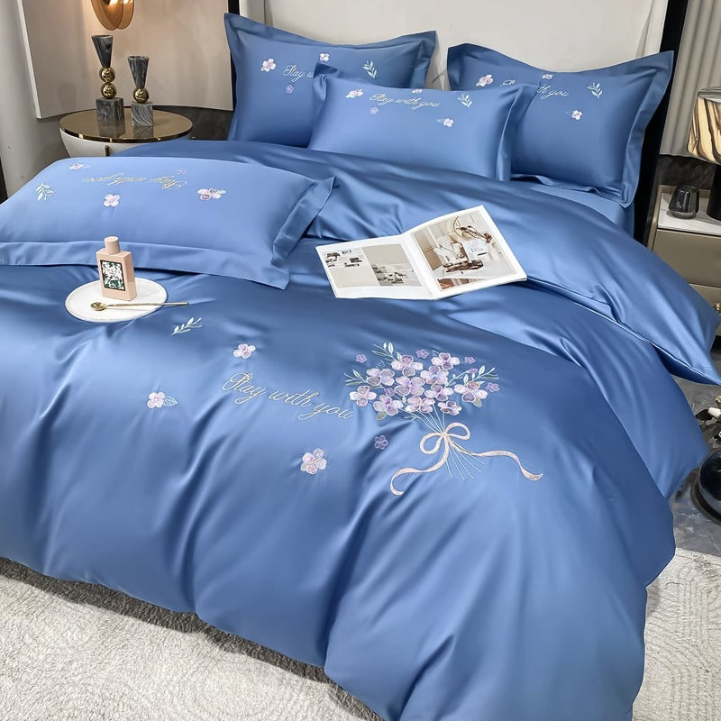 Spring & Summer Flower Embroidery Four-Piece Light Luxury Bed Set - Harmony Gallery
