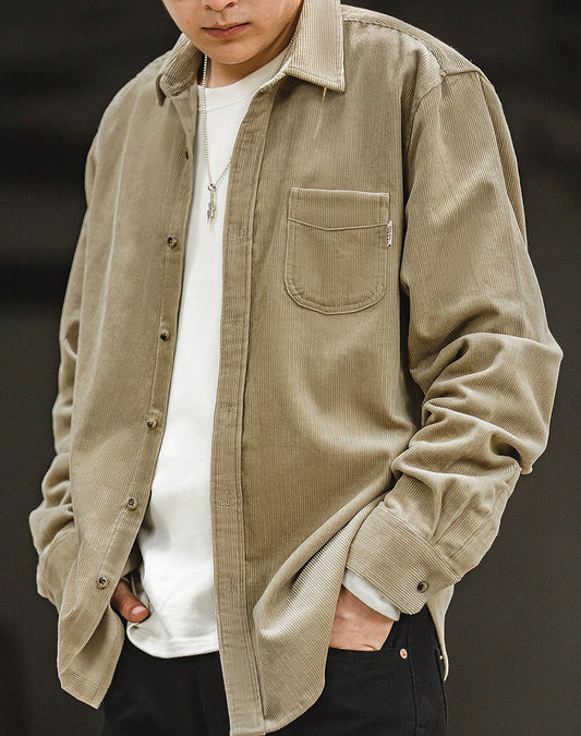 Retro American Casual Corduroy Fold-Over Men's Shirt - Harmony Gallery