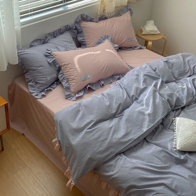 Cream Contrast Color Washed Cotton Four-Piece Bed Set - Harmony Gallery