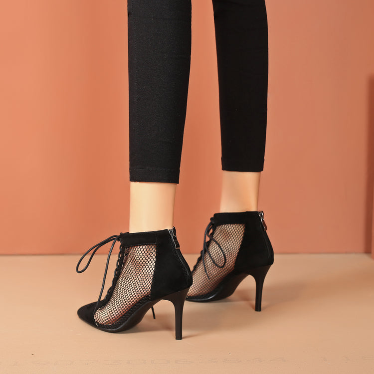 Pointy Breathable Lace-Up High Heel Women's Shoes - Harmony Gallery