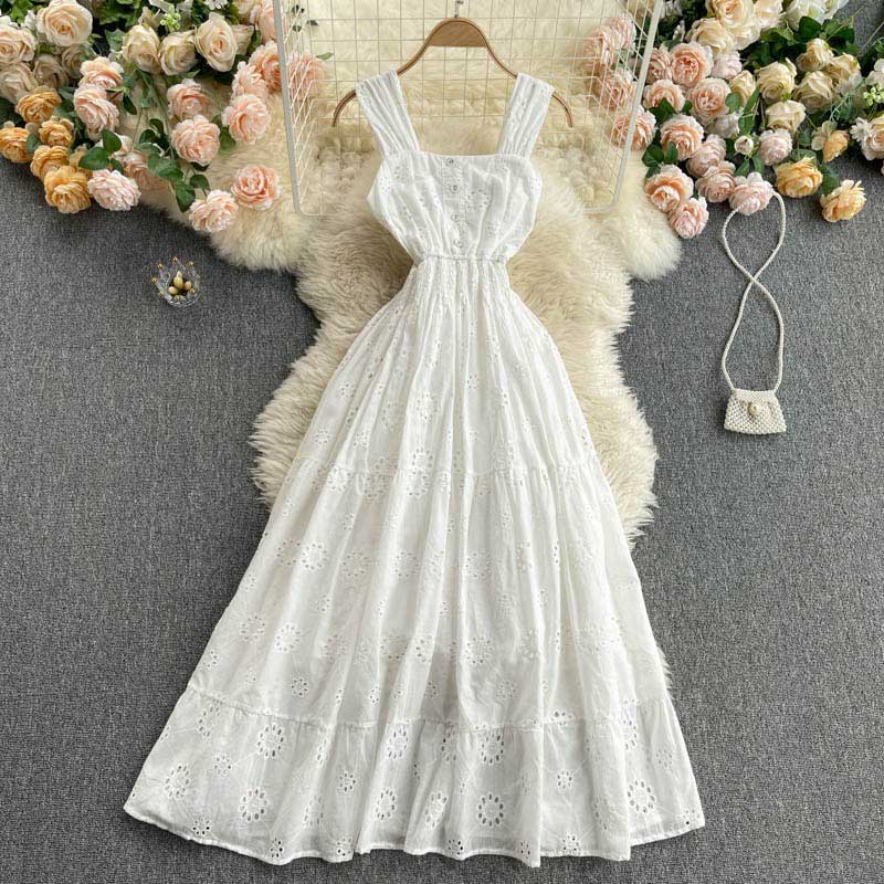 Bohemian Holiday Square Neck Hollow Ruffle Women's Dress - Harmony Gallery