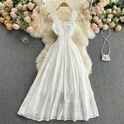 Bohemian Holiday Square Neck Hollow Ruffle Women's Dress - Harmony Gallery