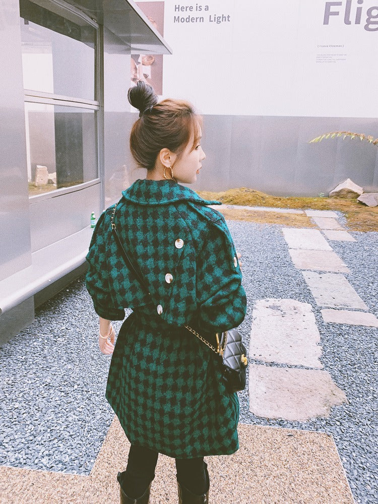 Fried Street Retro Plaid Winter Woolen Women's Coat - Harmony Gallery