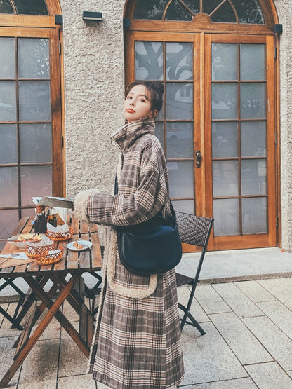 Mid-Length Retro Plaid Winter Woolen Women's Coat - Harmony Gallery