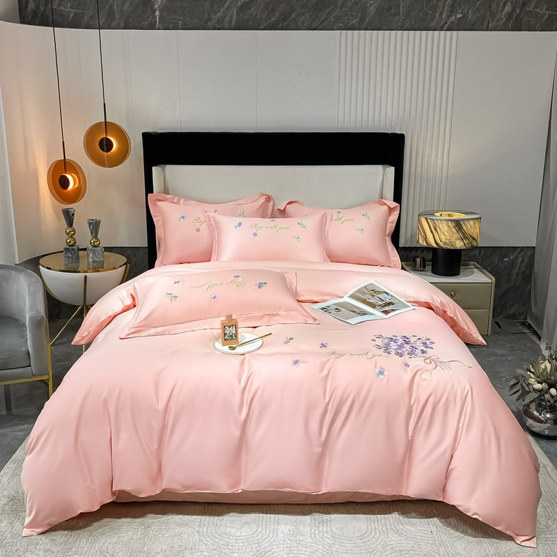 Spring & Summer Flower Embroidery Four-Piece Light Luxury Bed Set - Harmony Gallery