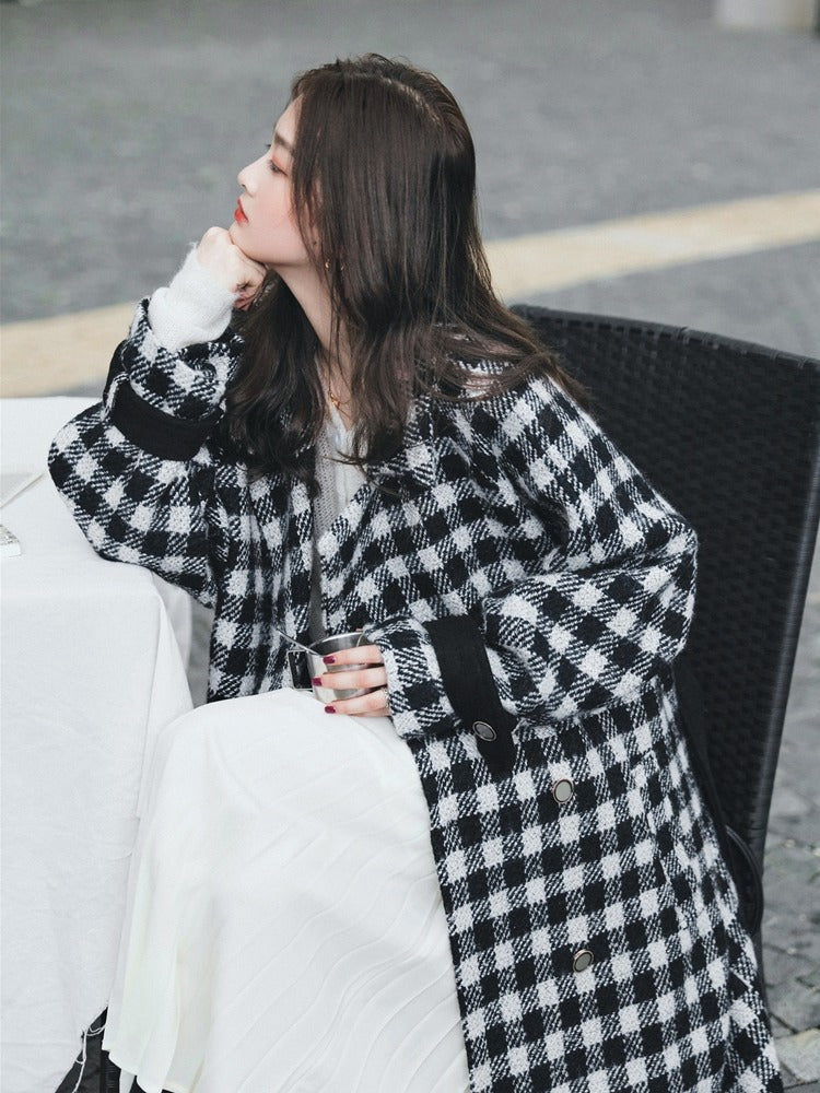 Loose Plaid Winter Mid-Length Goddess Woolen Women's Coat - Harmony Gallery