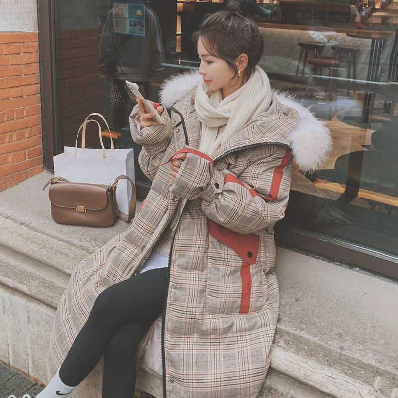 Plaid Winter Mid-Length Cotton-Padded Loose Women's Coat - Harmony Gallery