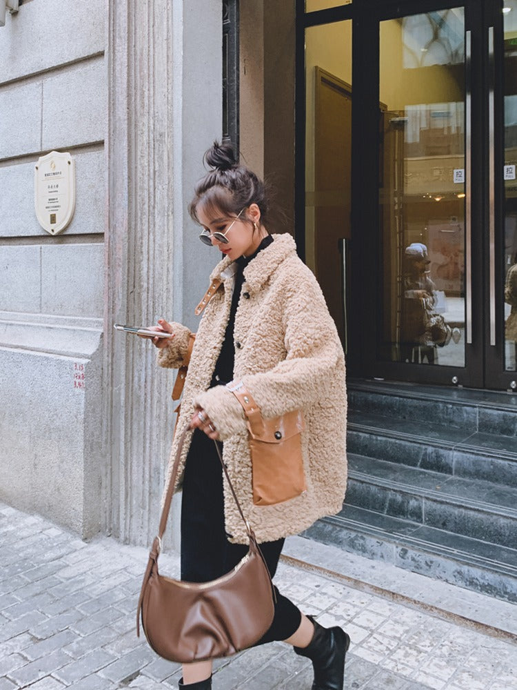 Celebrity Lamb Fur Winter Short Woolen Women's Coat - Harmony Gallery