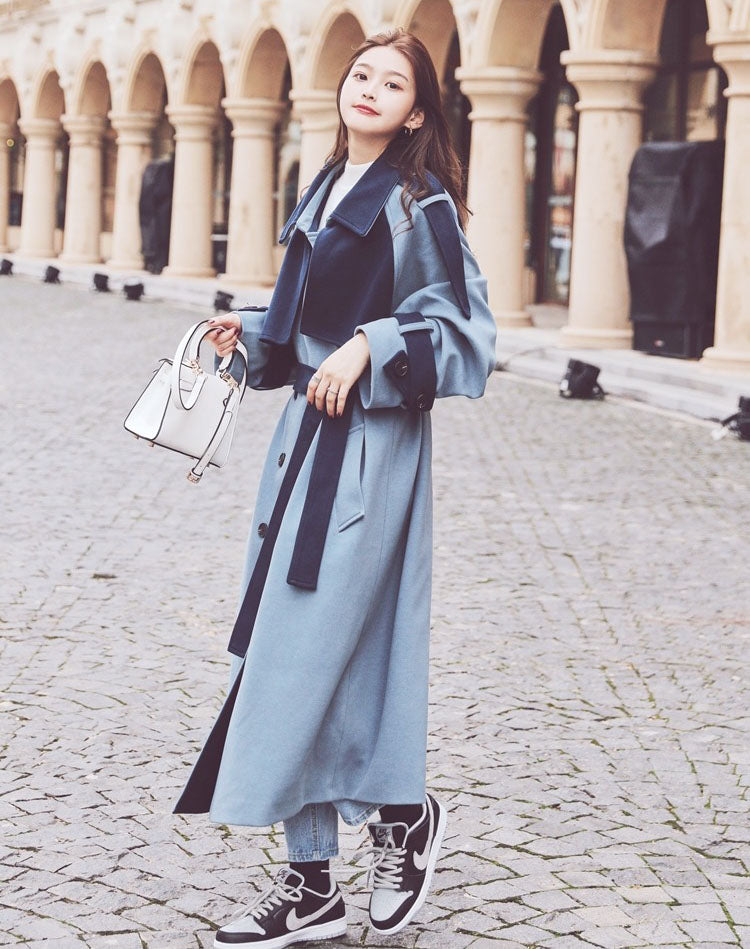 Color Contrast Woolen Goddess Fan Women's Coat - Harmony Gallery