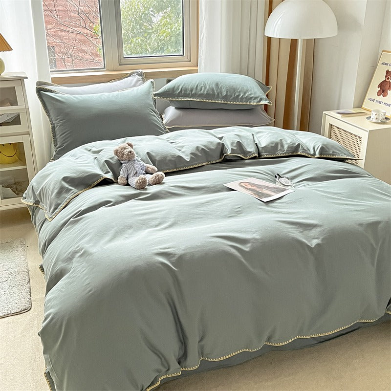 Spring & Summer Washed Cotton Needle Edge Four-Piece Pure Cotton Bed Set - Harmony Gallery
