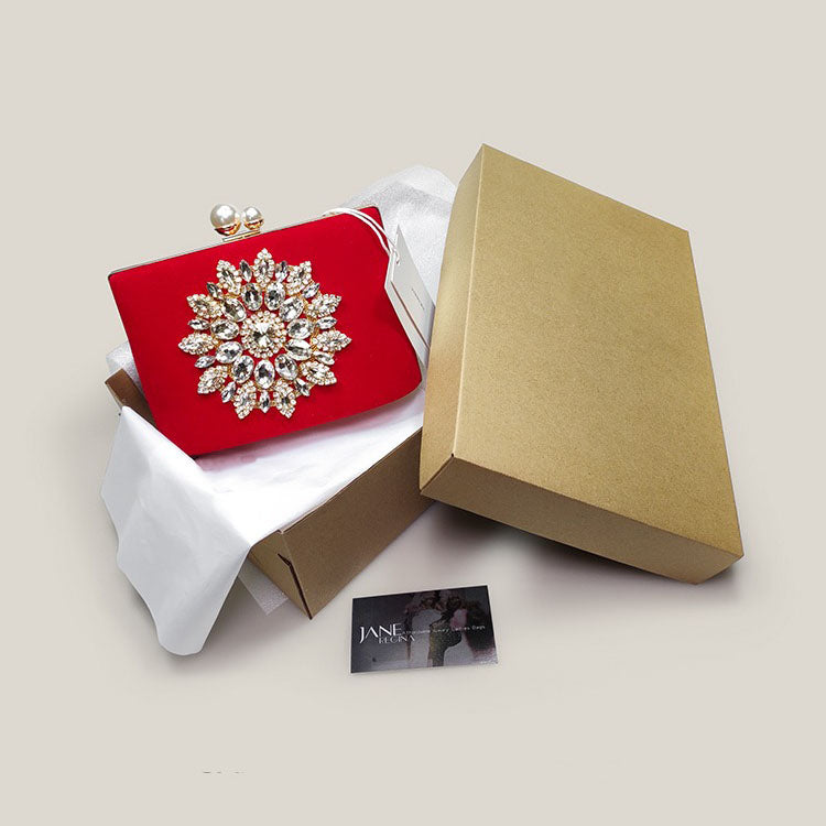 Red Bridal Diamond High-End Exquisite Velvet Clutch Bag - Harmony Gallery